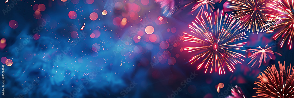 Festive Fireworks on Dark Blue Background: Perfect Banner or Border - Fireworks in the Night Sky