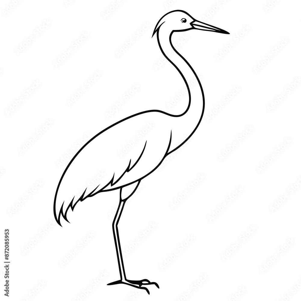 Obraz premium crane bird type outline, one line art, vector solid white background.