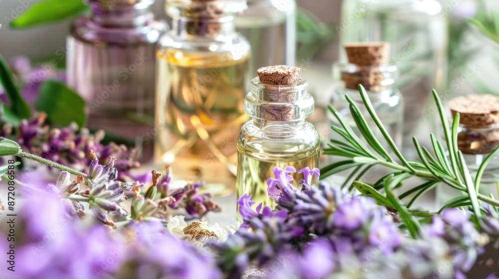 Lavender and Rosemary Essential Oils in Bottles Lavender and Rosemary Essential Oils in Bottles