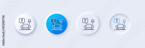 Lounge line icon. Neumorphic, Blue gradient, 3d pin buttons. Relax place sign. Luxury pub symbol. Line icons. Neumorphic buttons with outline signs. Vector