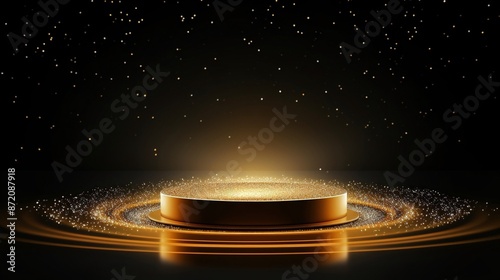 Award ceremony background, luxury podium, and glitter light effects decorations. 
