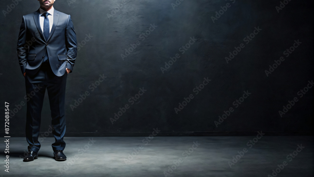 Obraz premium Vintage room concept: a businessman in a suit stands at a blackboard