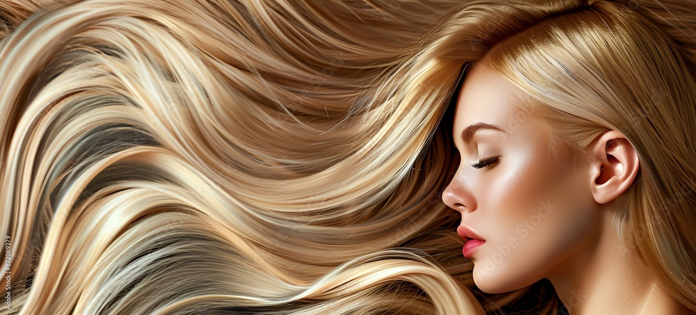A woman with long blonde hair is sleeping. The hair is long and flowing, and the woman's face is resting on her pillow A woman with long blonde hair is sleeping. The hair is long and flowing, and the woman's face is resting on her pillow