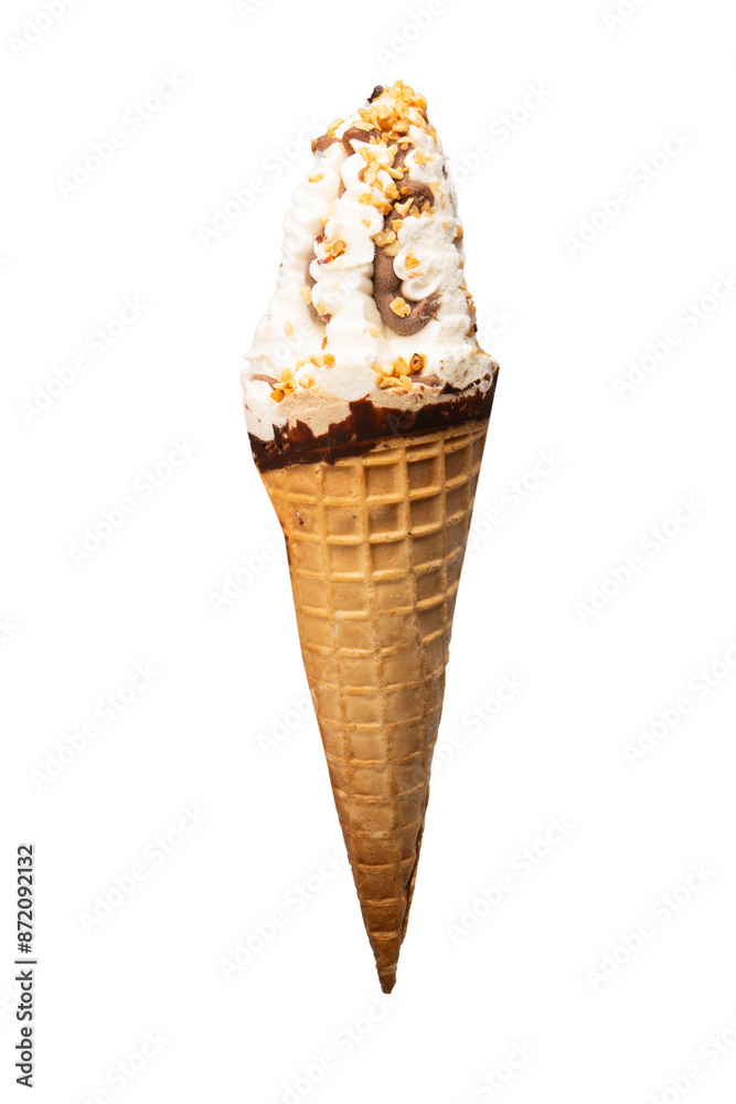 Ice cream with nuts and chocolate isolated on white background. Ice cream with nuts and chocolate isolated on white background.