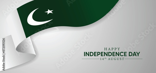 Pakistan independence day 14 august waving flag ribbon vector poster 