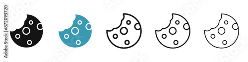 Cookie vector icon set in black and blue colors