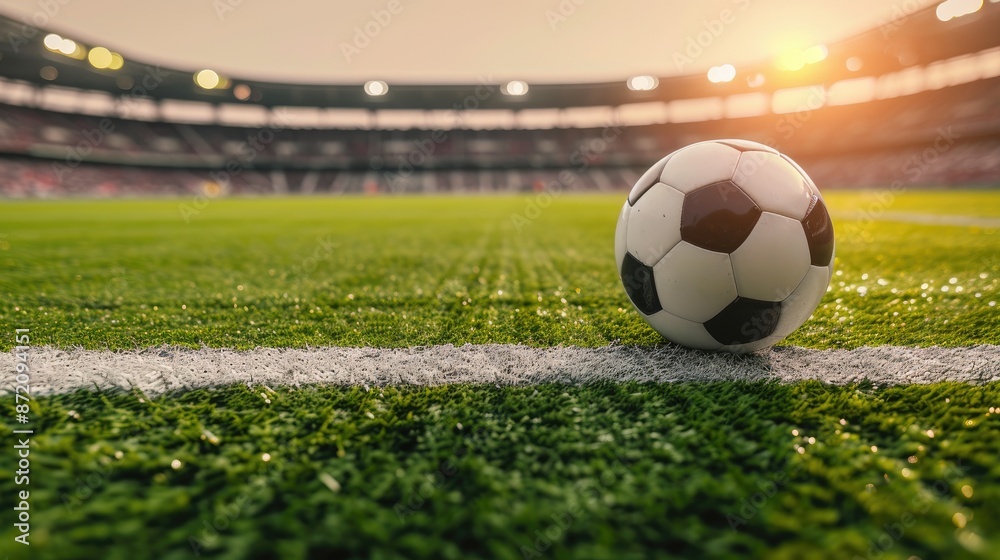 Fototapeta premium Early Morning Soccer Field and Stadium