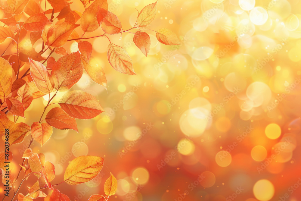 Autumn leaves on a blurred forest background. Abstract autumn background with light bokeh and space for text. Autumn leaves on a blurred forest background. Abstract autumn background with light bokeh and space for text.