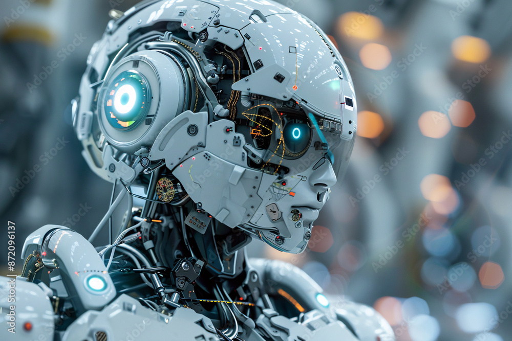 Fototapeta premium AI and Robotics unveiled: Visual journey through cutting-edge technology showcases industry transformations and futuristic applications, offering glimpse into tomorrow's innovations