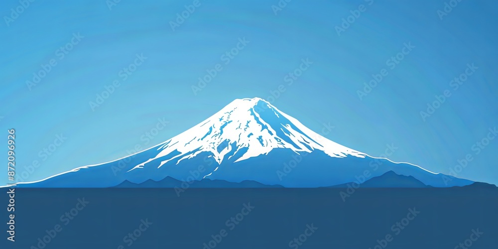 Serene Mount Fuji: Minimalist Vector Art in Light Blue and White 