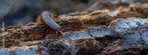 A large brown and black bug is on a log generated by AI photo