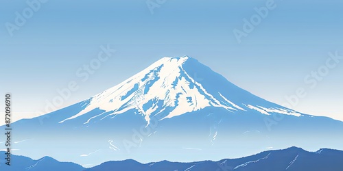 Serene Mount Fuji: Minimalist Vector Art in Light Blue and White 