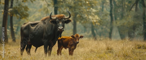 Adult Gaur (Indian Bison) And The Young,High Resolution, Ultra HD