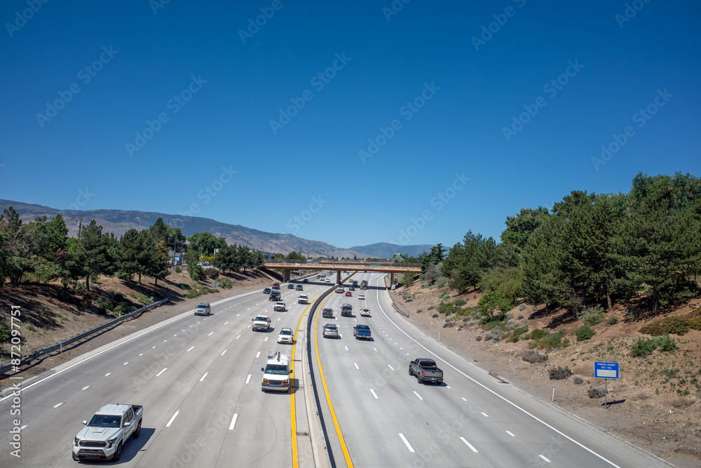 Traffic on Interstate 80 just west of downtown Reno, Nevada Traffic on Interstate 80 just west of downtown Reno, Nevada