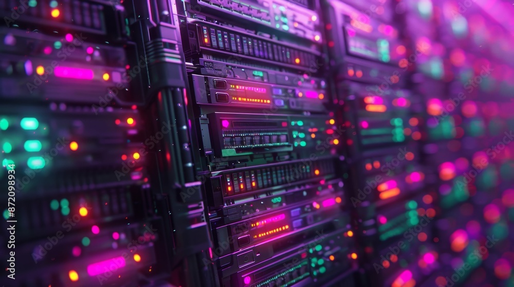 Vibrant Data Server Room with Colorful Lights - Generative AI Vibrant Data Server Room with Colorful Lights - Generative AI
