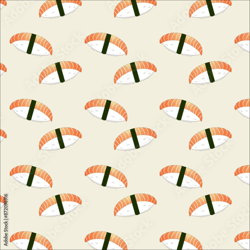 maguro salmon sushi food illustration background seamless pattern