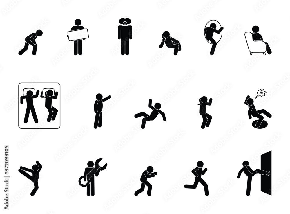 stick figure man icon, isolated people silhouettes stick figure man icon, isolated people silhouettes
