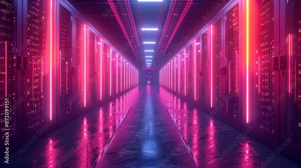 Futuristic Data Center with Neon Lights - Generative AI Futuristic Data Center with Neon Lights - Generative AI