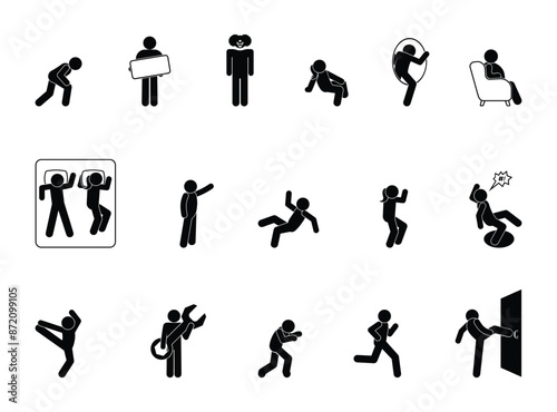 stick figure man icon, isolated people silhouettes