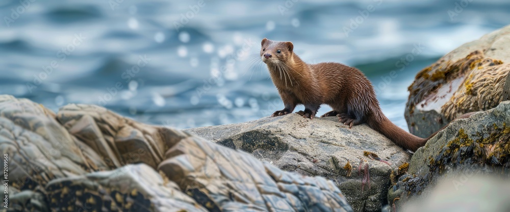 American Mink Among The Rocks On The Shores Of Lake Michigan,High Resolution, Ultra HD American Mink Among The Rocks On The Shores Of Lake Michigan,High Resolution, Ultra HD