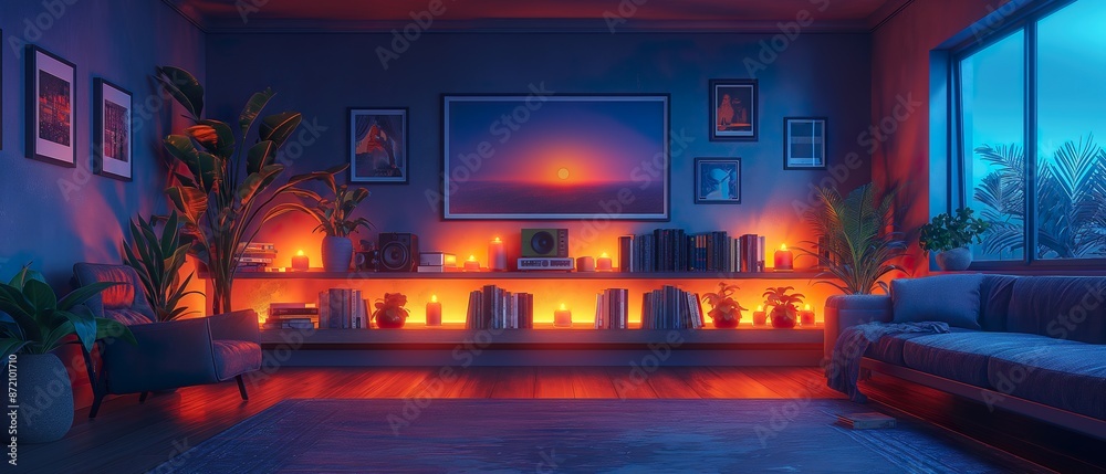 A Room With Warm Lighting.   Illustration On The Theme Of Interiors And Architecture, Decor And Lifestyle. Generative AI