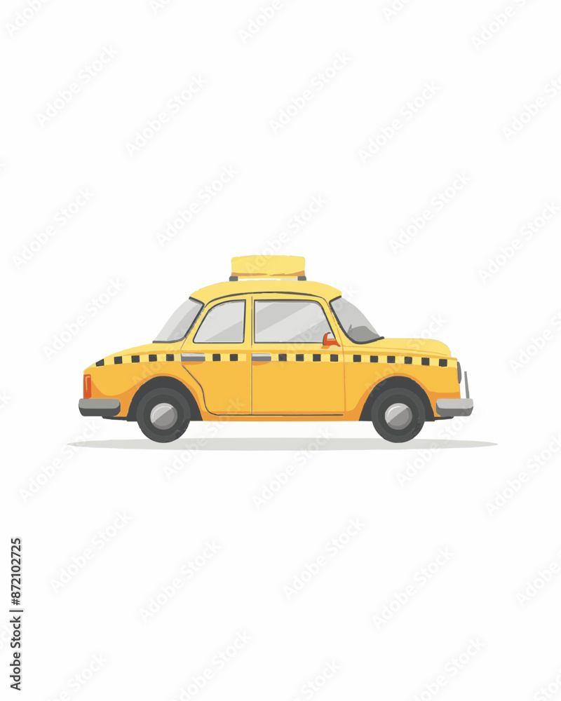 Obraz premium Cartoon-style yellow taxi side profile with a modern flat design. Transportation illustration design art isolated on a white background