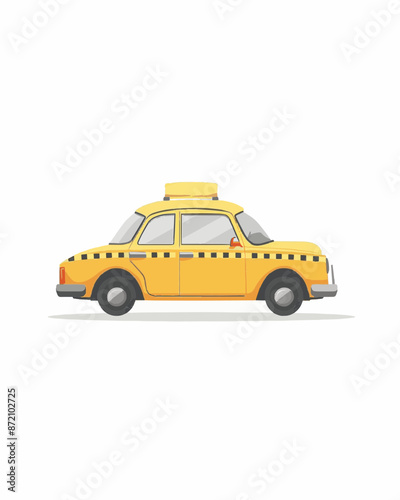 Cartoon-style yellow taxi side profile with a modern flat design. Transportation illustration design art isolated on a white background