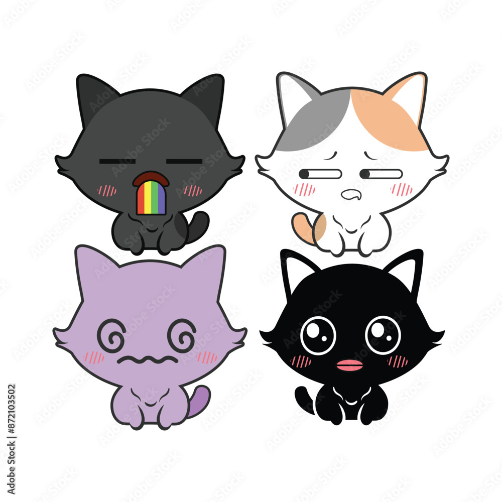 Vector set of cute kitty cats. Isolated on white background