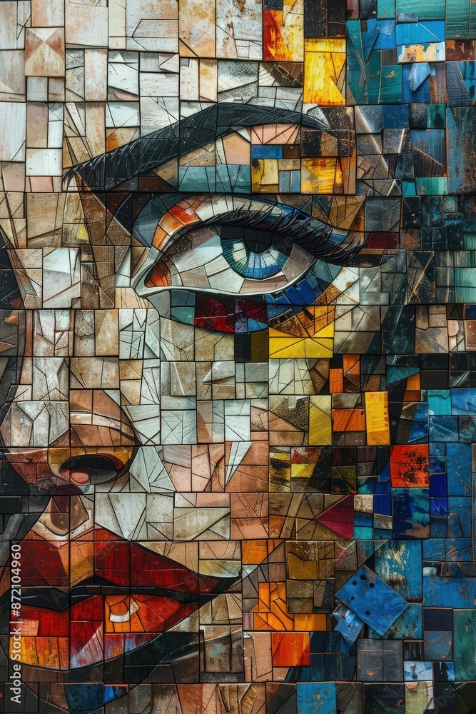 Intertwine Cubism with a worms-eye view to delve into the complexities of perception and reality Utilize sharp angles and fragmented forms to create a visually striking Intertwine Cubism with a worms-eye view to delve into the complexities of perception and reality Utilize sharp angles and fragmented forms to create a visually striking