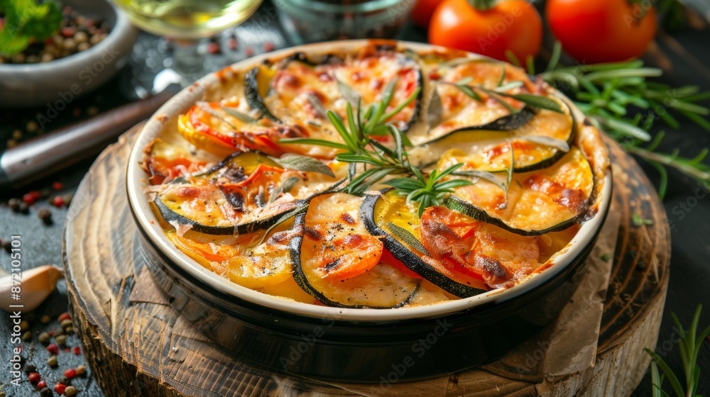 French cuisine. Summer vegetable gratin. French cuisine. Summer vegetable gratin.