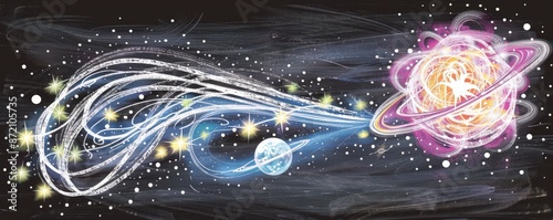 Wallpaper Mural Abstract Cosmic Illustration with Planets and Stars Torontodigital.ca