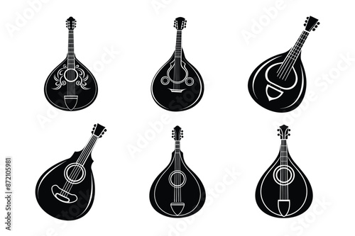 Mandolin silhouette vector art illustration bundle set