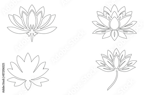 Water Lily Outline vector icon set