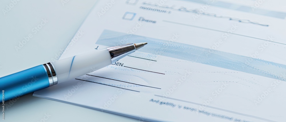 Close-up of a pen resting on a blank form, ready to be filled out. Perfect for concepts of administration, paperwork, or documentation. Close-up of a pen resting on a blank form, ready to be filled out. Perfect for concepts of administration, paperwork, or documentation.