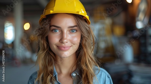 Smiling Woman in Yellow Hard Hat