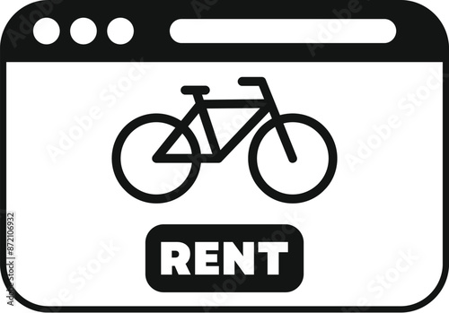 Website page with bicycle icon and rent button for online booking service