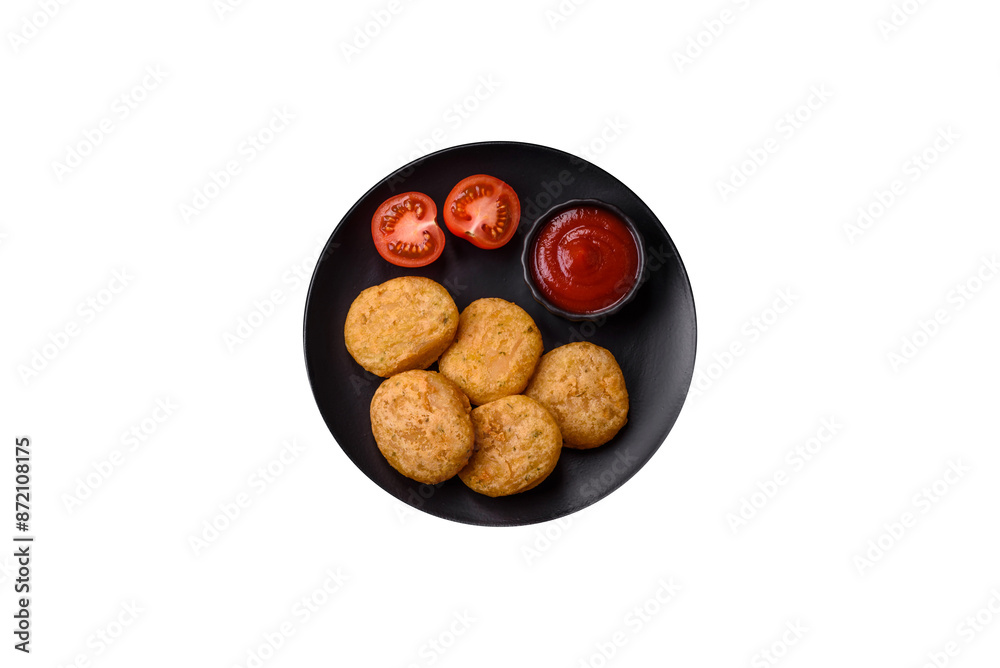 Round fish or chicken nuggets with salt and spices Round fish or chicken nuggets with salt and spices