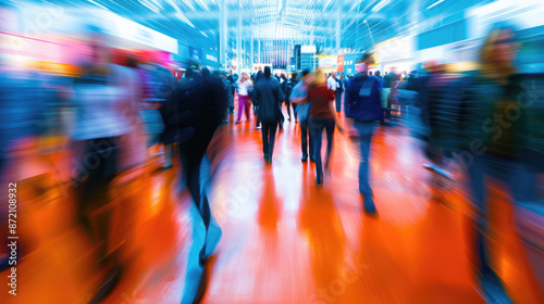 Blurry Trade Show Visitors in a Large Exhibition Center