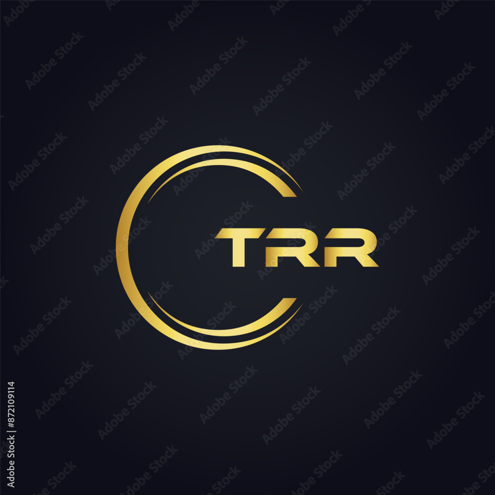 Fototapeta premium TRR logo. T R R design. White TRR letter. TRR, T R R letter logo design. T R R letter logo design in GOLD, GOLDEN LOGO, THREE, style. letter logo set in one artboard. T R R letter logo vector design.