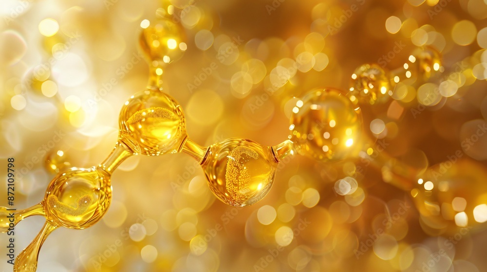Golden Molecular Structure with Bokeh Background - Abstract Scientific and Technological Concept Golden Molecular Structure with Bokeh Background - Abstract Scientific and Technological Concept
