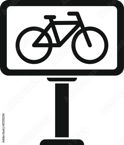 Simple black and white icon of a bicycle parking sign, indicating a bike rack area