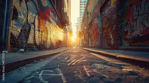 Colorful Graffiti Adorning Walls of Urban Alleyway