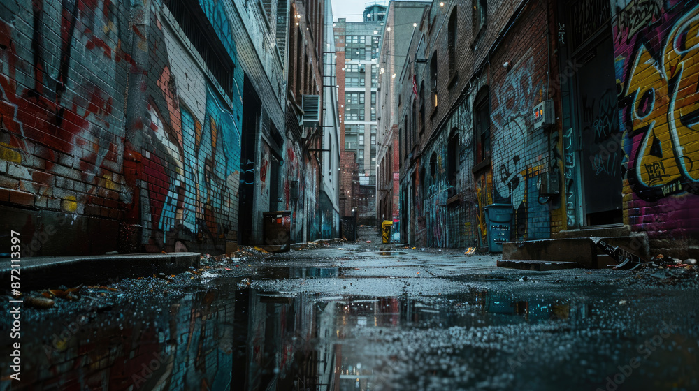 Fototapeta premium Colorful Graffiti Adorning Walls of Urban Alleyway