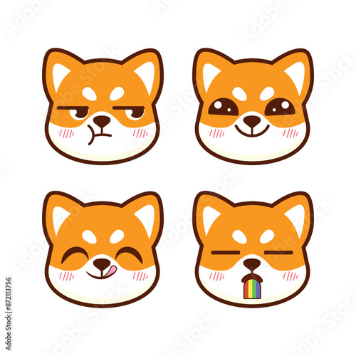 Adorable set of shiba inu emoji vector stickers