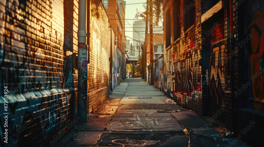 Fototapeta premium Colorful Graffiti Adorning Walls of Urban Alleyway