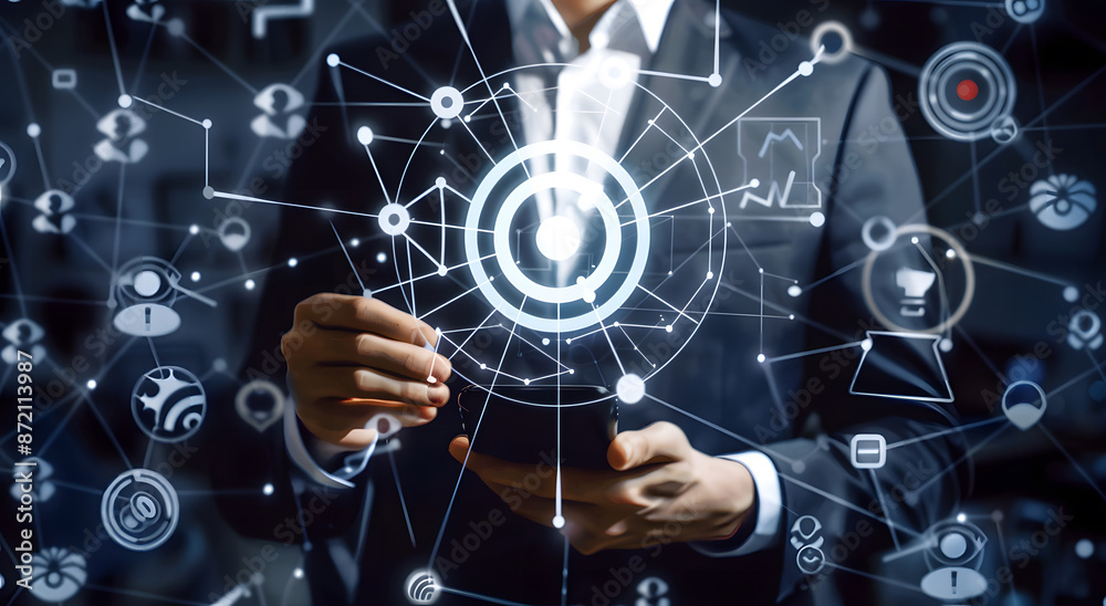 Concepts of setting goals and developing business guidelines for success. Businessman analyzing customer data and marketing strategy design Concepts of setting goals and developing business guidelines for success. Businessman analyzing customer data and marketing strategy design
