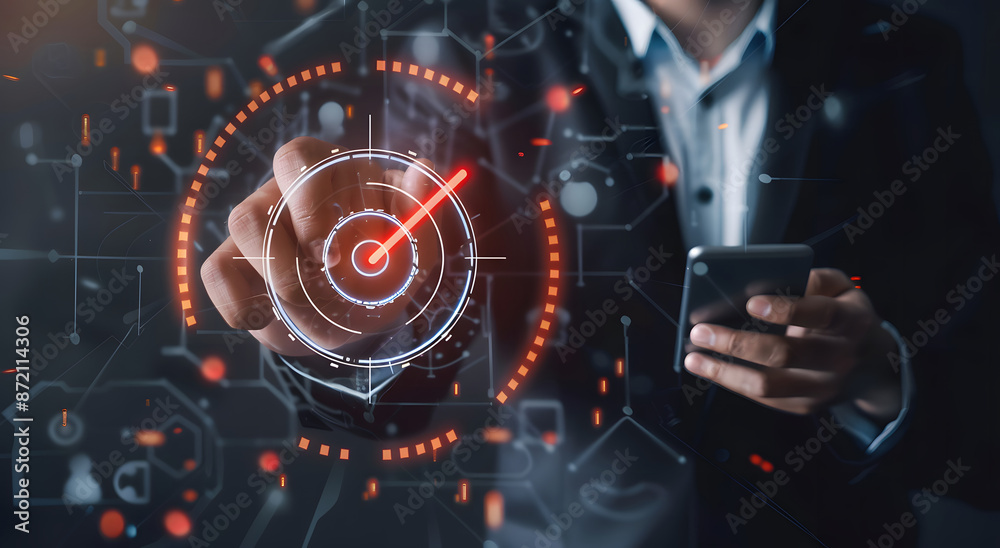 Concepts of setting goals and developing business guidelines for success. Businessman analyzing customer data and marketing strategy design