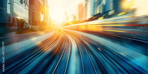 Trem de alta velocidade viajando por uma cidade moderna