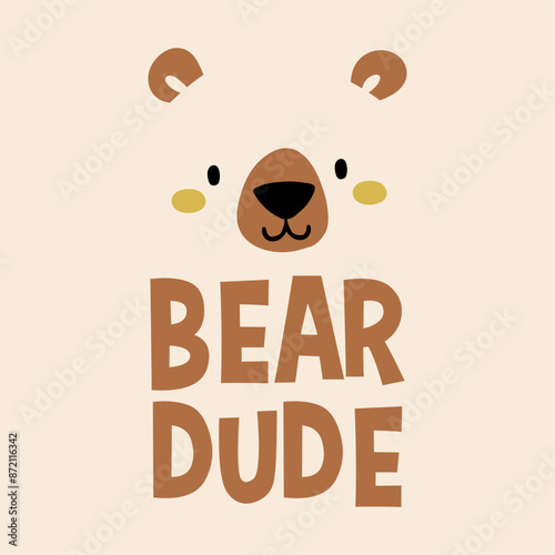 print design for kids fashion as vector with cute bear face drawing