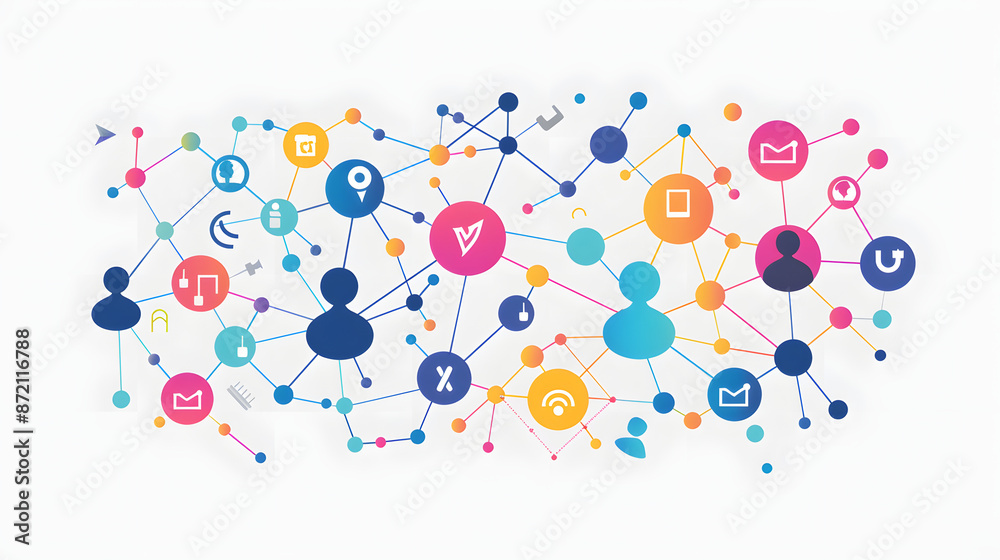 Vector depiction of a social network with connected individuals and nodes Vector depiction of a social network with connected individuals and nodes